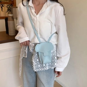 Chic light blue elephant shaped PU leather crossbody bag for women with slim strap