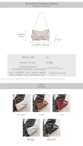 Detailed size chart for underarm bag with dimensions 26x14x6cm and five color options
