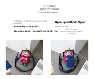 Détails du mini sac robot avec dimensions 12x19cm et options de bandoulière réglable