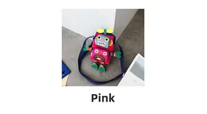 Vue détaillée de dessus du sac bandoulière robot rose montrant les textures colorées