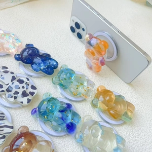 Cute water ripple bear magnetic phone grip holders in various gradient colors and styles