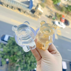 Creative water ripple bear phone grip with cloud and gold foil in transparent resin