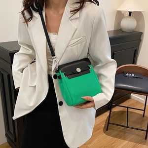 Fashionable large capacity green and black patchwork crossbody square bag with metal buckle