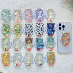 Creative resin bear phone grips with water ripple patterns in 21 assorted styles