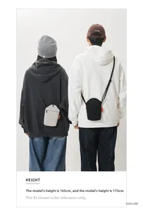 Japanese street style mini canvas crossbody bags in black and grey on models