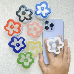 Magnetic flower pop socket phone grip set in multiple colors with transparent base