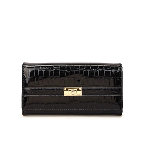 Pochette minimaliste noire à motif crocodile avec fermoir élégant en métal doré chic