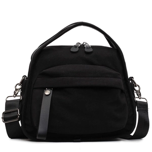 Minimalist black versatile crossbody tote bag with adjustable straps and front pocket