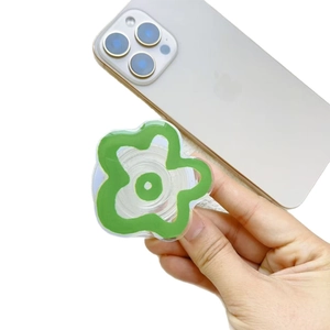 Transparent green flower phone grip and kickstand for smartphones with wave design