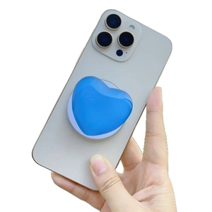 Blue heart magnetic MagSafe phone grip with crystal clear design for desk stand use