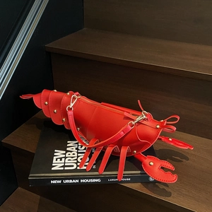 Novelty Lobster Shape Crossbody Bag PU Leather Gold Studded Fashion Animal Shoulder Purse For Women Casual Party