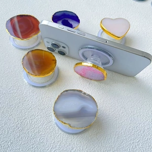 Support magnétique pour téléphone en agate naturelle en forme de cœur bord doré