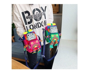 Détail de mini sacs bandoulière en toile avec motif robot dessin animé mignon et coloré