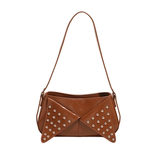 Riveted Underarm Bag PU Leather Punk Motorcycle Style Shoulder Crossbody Small Square Bag For Women Trendy Chic