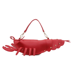Creative red lobster shaped shoulder bag made of PU leather with gold metal hardware