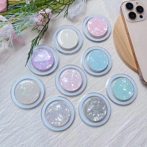 Magnetic Phone Holder MagSafe Compatible Round Mother Of Artificial Pearl Shell Pattern Holographic Resin Zinc Alloy Desktop Grip