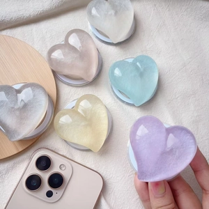 Support de téléphone cœur en résine aux tons macaron pastel avec base extensible