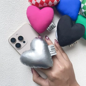 3D heart puffy magnetic phone socket stand in silver satin and checkered patterns