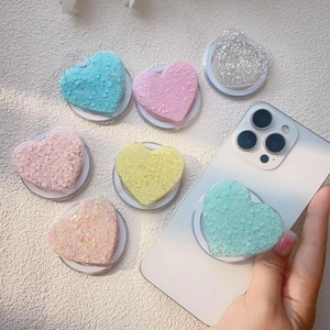 Sparkling heart-shaped glitter phone grip socket in various colors for Magsafe devices