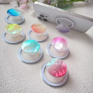 Iridescent shell texture magnetic phone grip with collapsible socket and MagSafe ring set