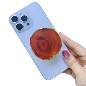 Support magnétique en agate naturelle en forme de cœur avec bordure dorée pour téléphone