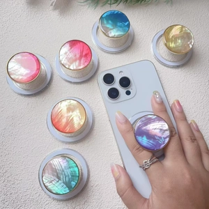 Magnetic Phone Grip Mother Of Artificial Pearl Texture Magnet Compatible Expandable Colorful Shell Socket With Gold Edge Holder