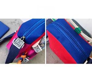 Vue détaillée d'un sac à bandoulière coloré avec fermeture éclair robot