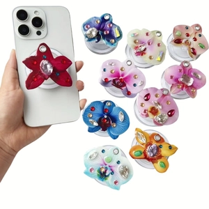Magnetic orchid phone grip holder with sparkling rhinestones in multiple colors