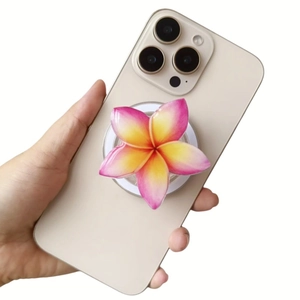Pink plumeria flower acrylic Magsafe phone grip holder for iPhone magnetic accessory