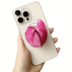 Detail view of pink anthurium acrylic magnetic phone grip with petal vein textures