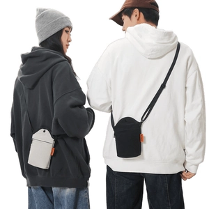 Japanese style canvas mini crossbody bag for phone available in black and beige colors