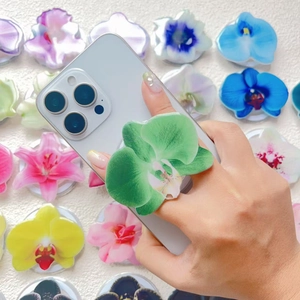 Magnetic orchid acrylic phone grip holder with foldable stand and floral pattern