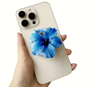 Macro detail of blue hibiscus flower acrylic phone socket with glossy textured petals