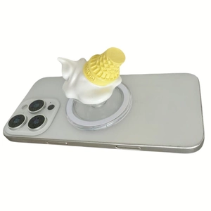 3D DIY resin ice cream cone phone grip holder mounted on a smartphone with a white background