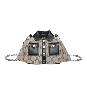 Creative Jacket Shaped Chain Shoulder Bag PU Leather Monogram Print Vintage Miniature Clothes Design Crossbody Bag Women