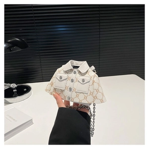 Creative white jacket-shaped crossbody bag with monogram print and silver chain strap