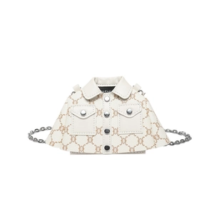 Unique off-white jacket-style chain shoulder bag with classic brown monogram pattern