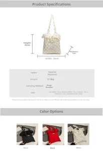 Detailed size specifications and color comparison for ruffled chiffon shoulder tote bag