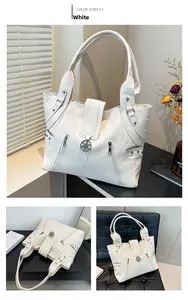 Détails du sac cabas blanc en cuir grainé avec fermetures éclair et logo floral