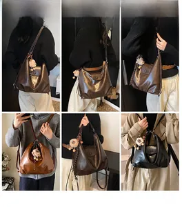 Multi-angle view of vintage PU leather backpack showing large capacity and soft texture
