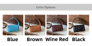 Chic underarm bag with silver eyelets available in blue, brown, wine red and black