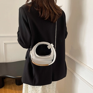 Silver mirror round ring clutch bag with chain strap for women party formal attire