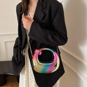 Chic gradient metallic shell clutch bag with golden chain strap for evening events