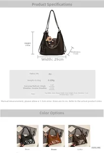 Detailed size chart for retro PU backpack showing dimensions 31x29x11cm and strap length
