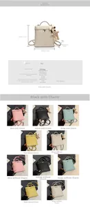 Detailed size chart and multi-color options for the minimalist PU leather backpack for women