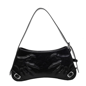 French baguette bag with vintage wrinkled black leather and unique 3D claw pattern