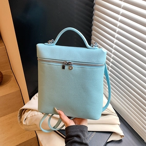 Mini Backpack Women Fashion PU Leather Lychee Pattern Square Boxy Handbag Cute Plush Dog Pendant Casual Shoulder Bag