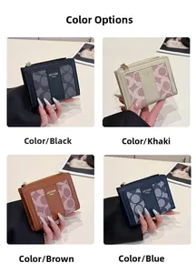 Collage di quattro eleganti borse quadrate in nero, kaki, marrone e blu con motivo monogramma