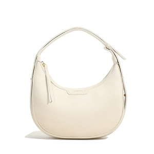 Beige Hobo-Tasche in Halbmondform mit Litschi-Textur und modischer FASHION-Prägung