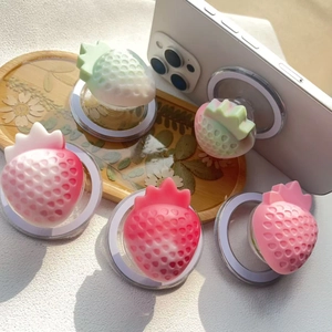 3D fruit shaped strawberry phone grip stand with gradient matte resin finish for smartphones